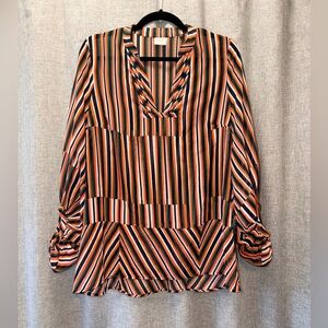 CAbi Multicolor Striped Blouse - Orange, Green, Black Small